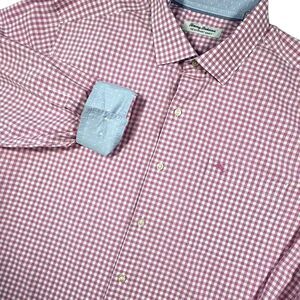 Tommy Bahama The Newport Coast Shirt Men's XL Pink Gingham Blue Flip Cuff